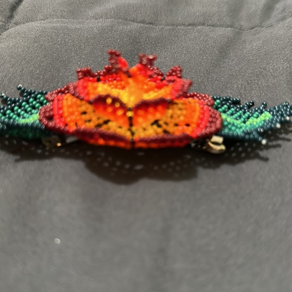 Handmade Artisan by Huicholes Mexican Beaded Flower Hair Barrett - Picture 2 of 5